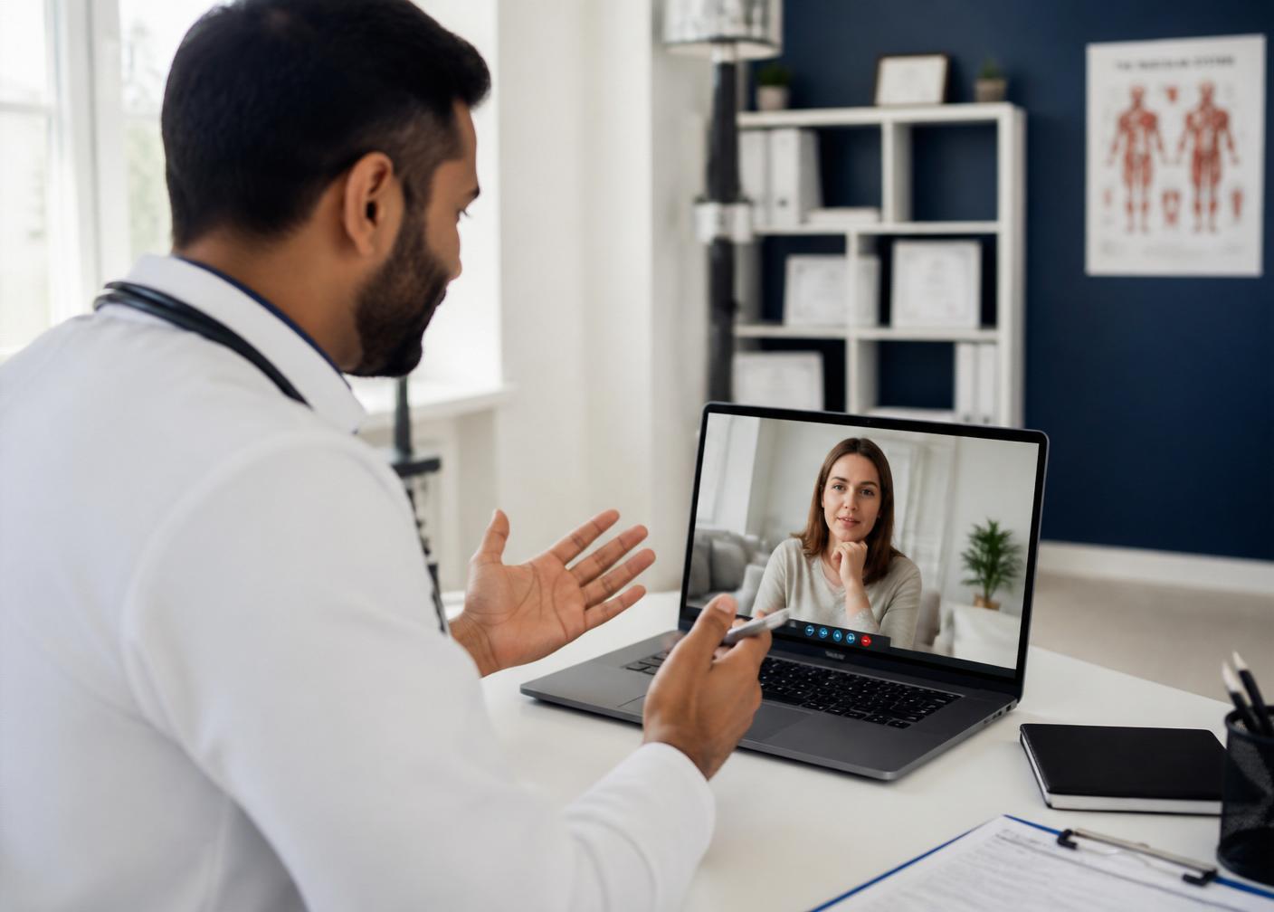A clinician meeting with a patient during a telehealth video visit